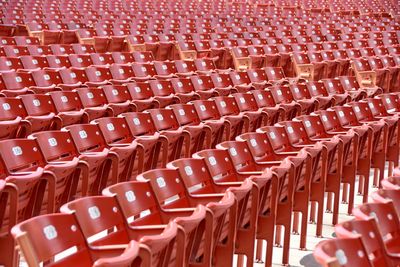 Full frame shot of empty chairs in stadium