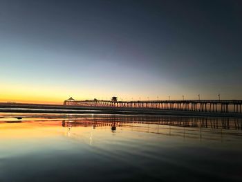 Scenic view of sea against clear sky at sunset