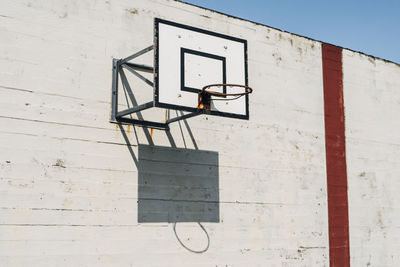 Low angle view of basketball hoop on sunny day