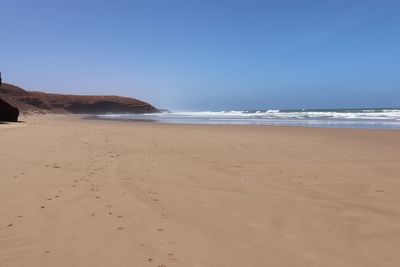 Scenic view of beach against clear sky