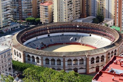 High angle view of plaza de toros de ronda in city