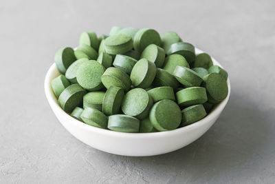 High angle view of vegetables in bowl on table