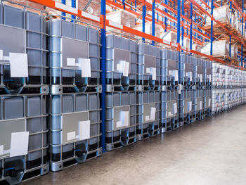 Machinery in shelf at warehouse