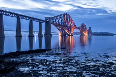 View of bridge over river against cloudy sky