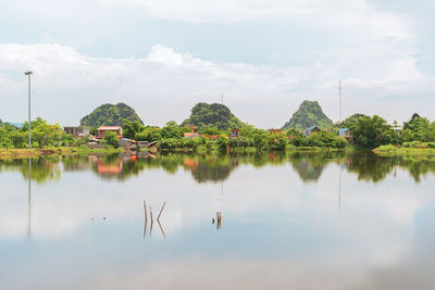 Panoramic view of lake against sky