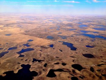 High angle view of land against sky