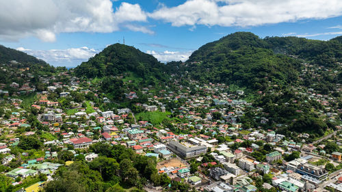 High angle view of townscape against sky