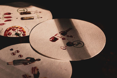 High angle view of piano keys on table