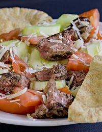 High angle view of food served in plate
