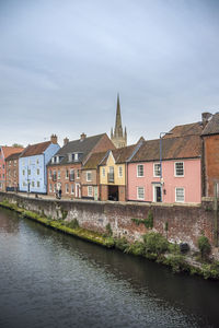 Colourful houses on the quayside of river wensum norwich, norfolk, uk