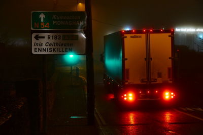 Illuminated text at night