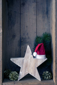 Christmas decorations in wooden box