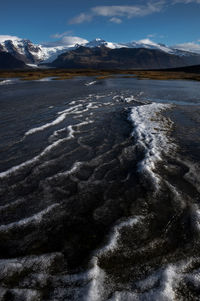 View of the pattern on the ice in the skaftafell national park, iceland