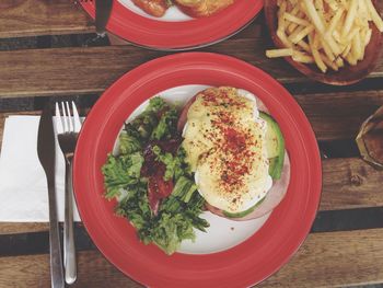 Overhead view of served food