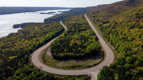 High angle view of road by mountain