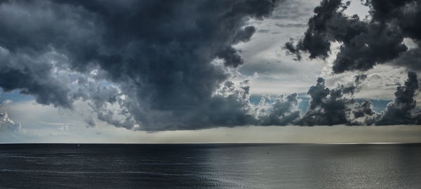 Scenic view of sea against cloudy sky