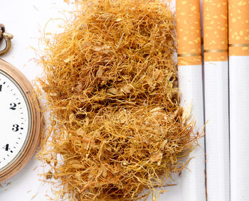 Close-up of cigarettes over white background