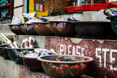 Shopping cart at market stall