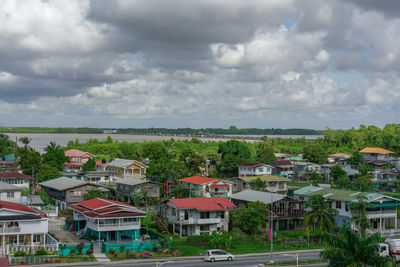 High angle view of townscape against sky
