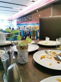 Close-up of cake served on table at restaurant