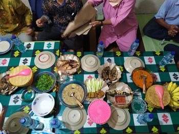 High angle view of people at market stall