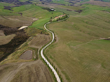 High angle view of agricultural land