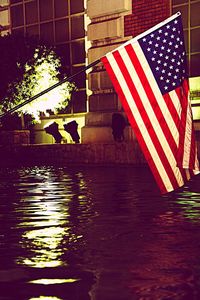 American flag in front of building