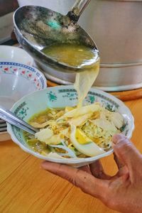 High angle view of ice cream in bowl