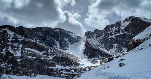 Scenic view of snowcapped mountains against sky