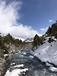 Scenic view of snowcapped mountains against sky