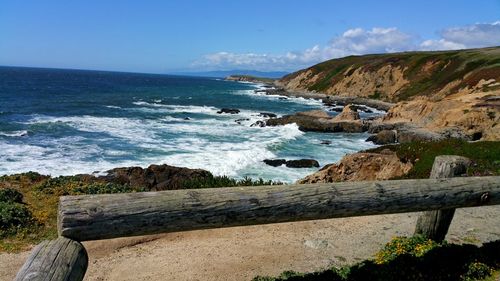 Whale watching overlook against ocean and blue sky