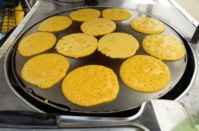 High angle view of breakfast on table