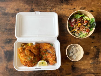 High angle view of food on table
