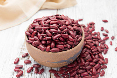 Close-up of kidney beans in bowl on table