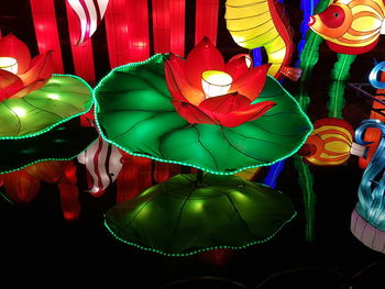 High angle view of illuminated decoration in market