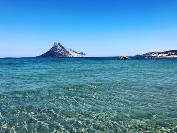 Scenic view of sea against clear blue sky