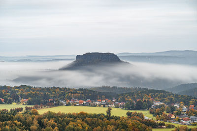 Scenic mountain with fog around