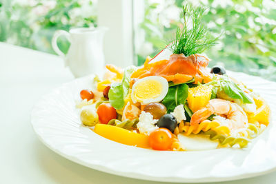 High angle view of food in plate