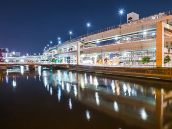 Reflection of illuminated buildings in water at night