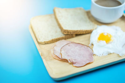 High angle view of breakfast on table