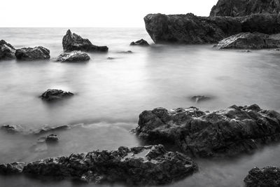 Black and white long exposure beautiful nature landscape and stones on long exposure.