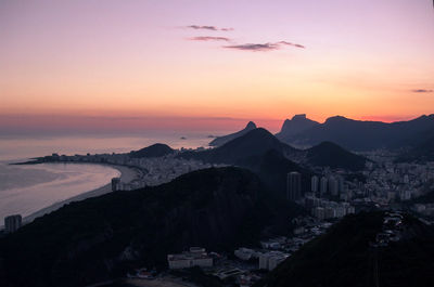 Scenic view of silhouette buildings against sky during sunset