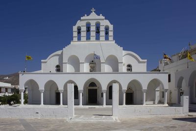 Low angle view of building against blue sky