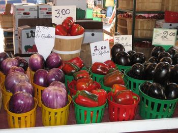 Close-up of various vegetables on display at market stall