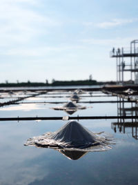 Reflection of clouds on water in lake against sky