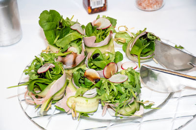High angle view of vegetables in bowl on table