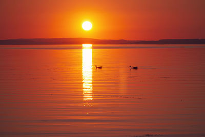 Scenic view of sea against orange sky