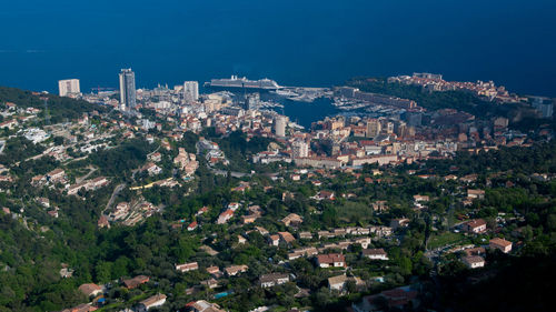 High angle view of buildings in city