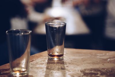 Close-up of almost empty glass on table