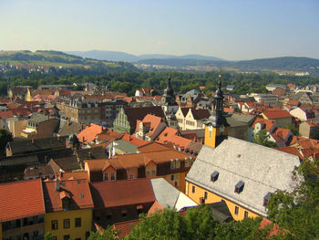 High angle view of townscape against sky